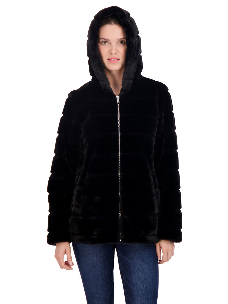 Sebby Fleece Jacket Sebby Collection Women's Hooded Grooved Faux