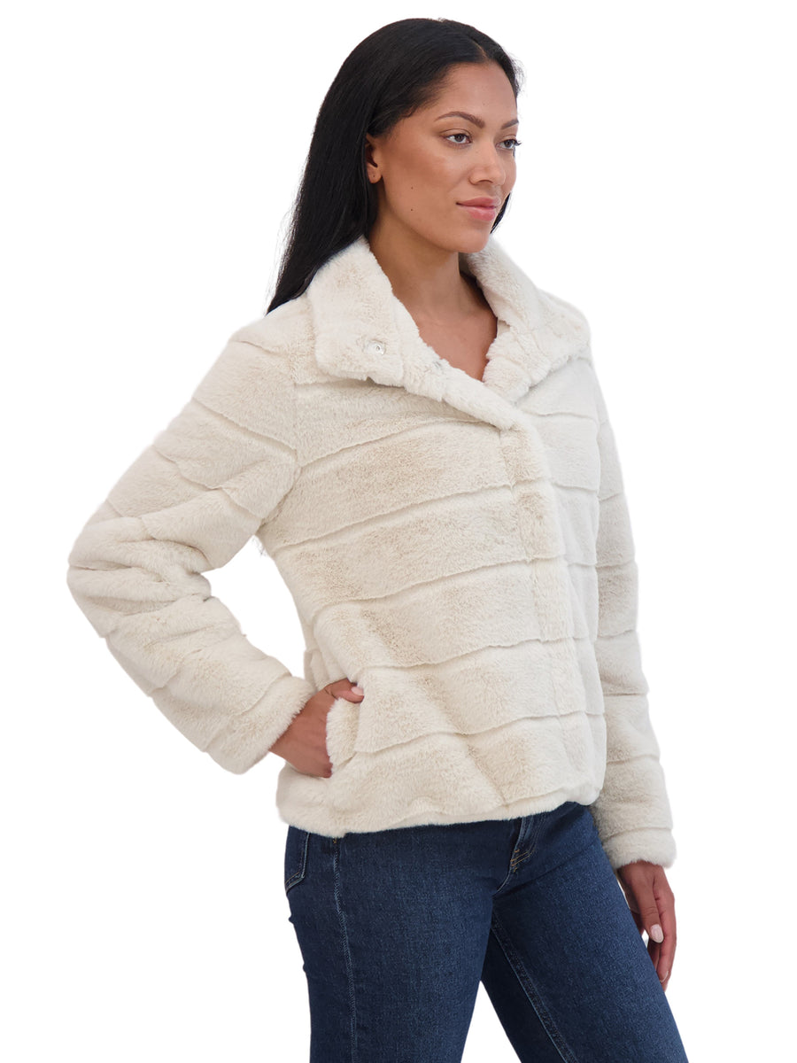 Sebby Collection Women's Sheared Faux Fur Snap Front Jacket
