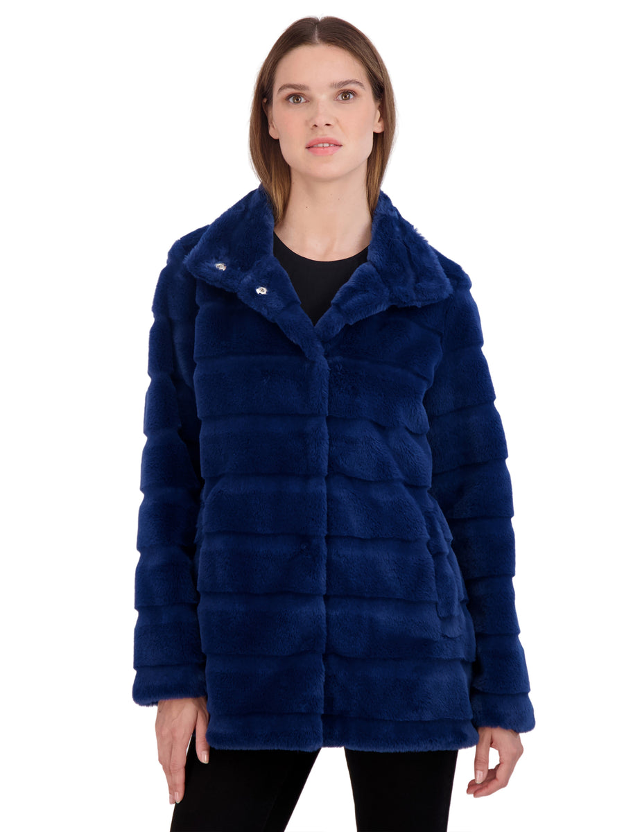 Sebby K Sebby Collection Women's 3/4 Faux Fur Snap Front Coat