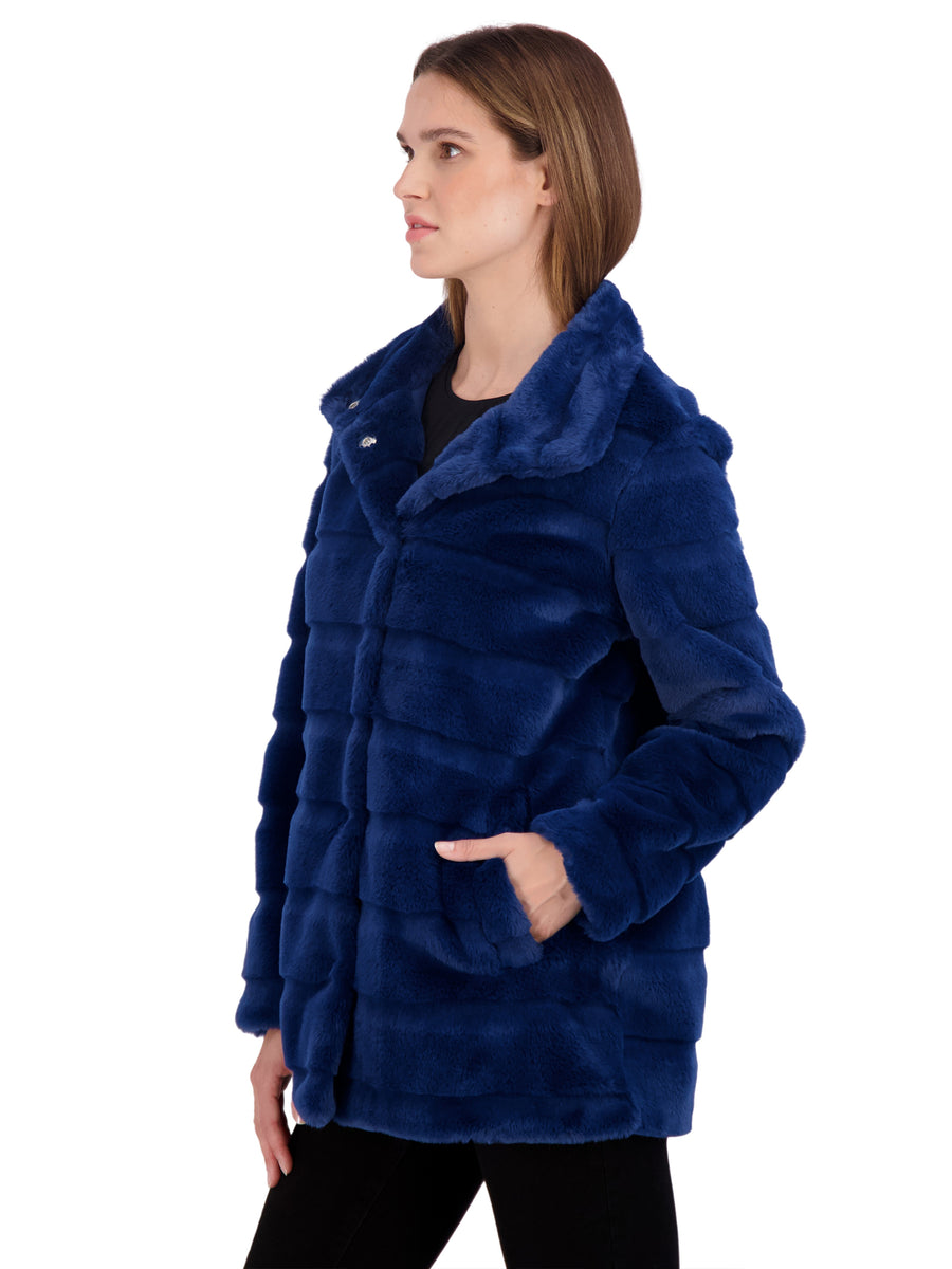 Sebby Coat Ruffles Sebby Collection Women's 3/4 Faux Fur Snap Front Coat