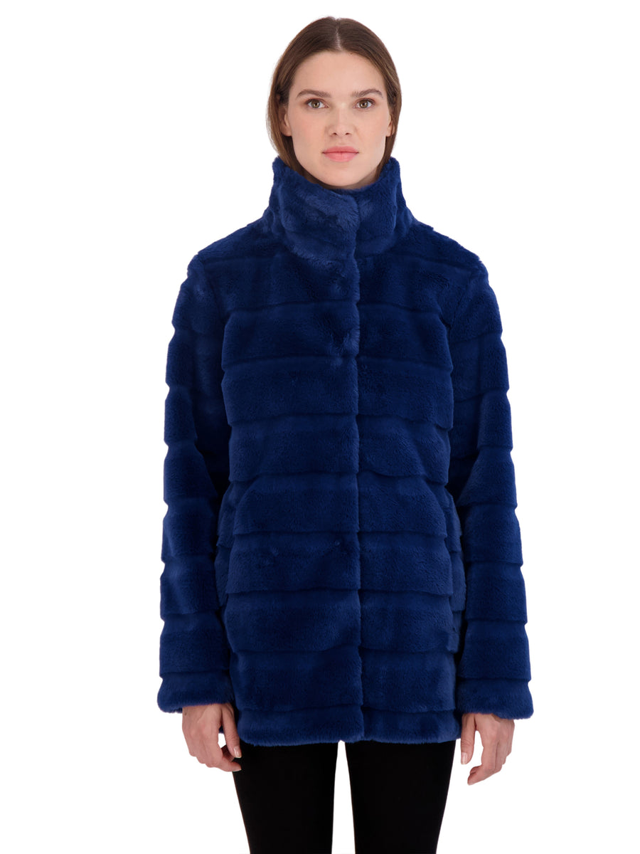 Sebby Coat Ruffles Sebby Collection Women's 3/4 Faux Fur Snap Front Coat