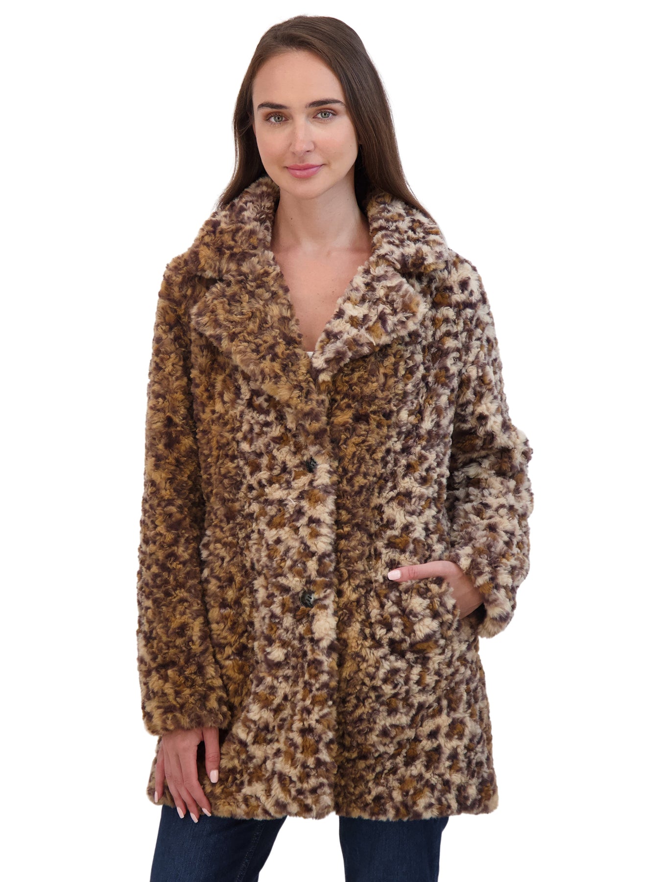 Sebby Coat Ruffles Sebby Collection Women's Crushed Faux Fur Button Front Coat