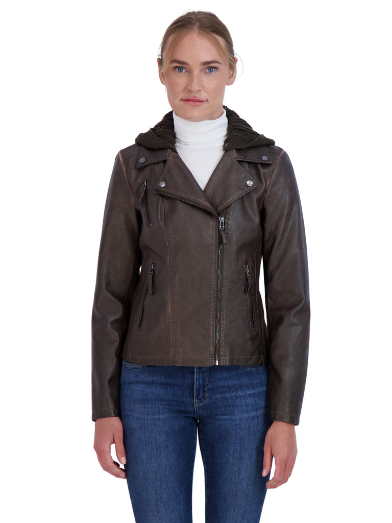 Sebby collection roll up on sale sleeve faux leather blazer