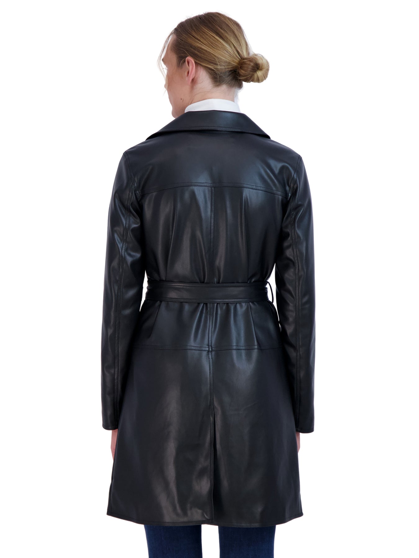 Sebby Coat Ruffles Sebby Collection Women's Faux Leather Trench Coat