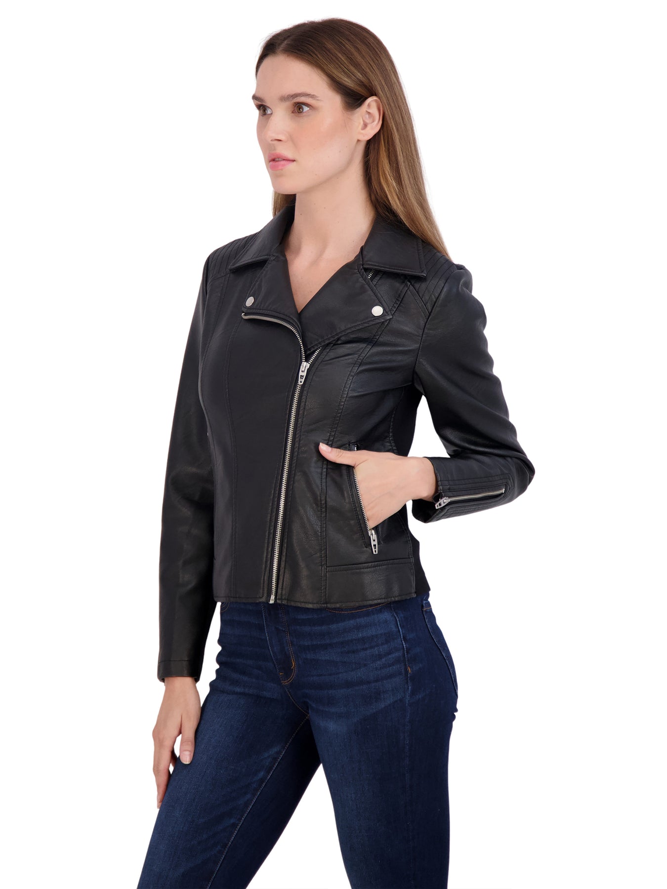Sebby Collection Women's Faux Leather Biker Jacket