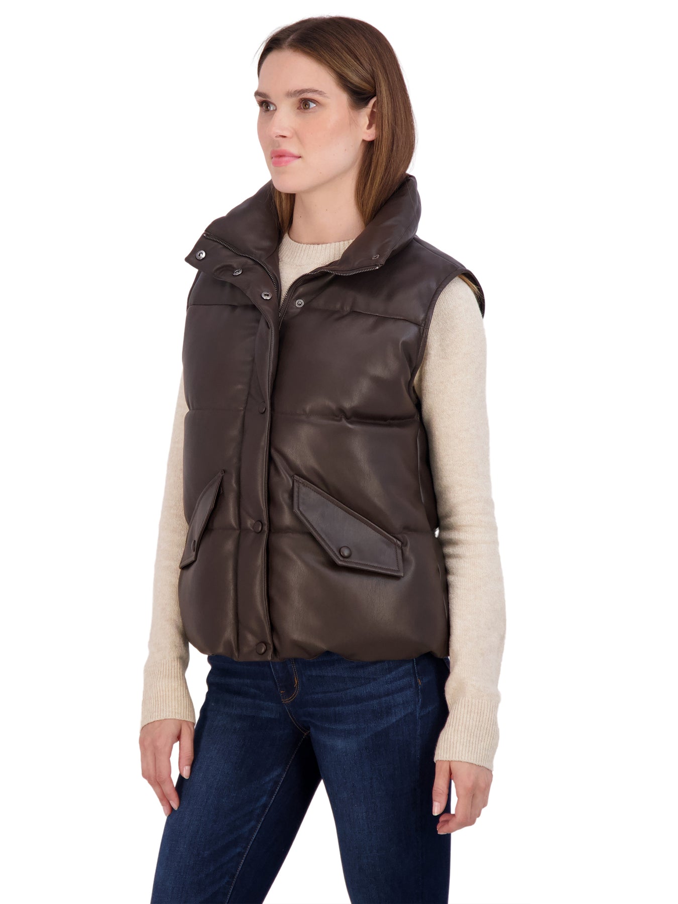 Sebby Collection Women s Faux Leather Puffer Vest