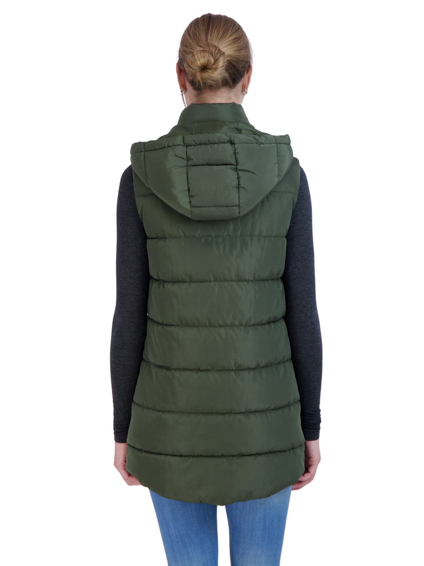 Sebby Collection Women's Long Puffer Vest with Detachable Hood