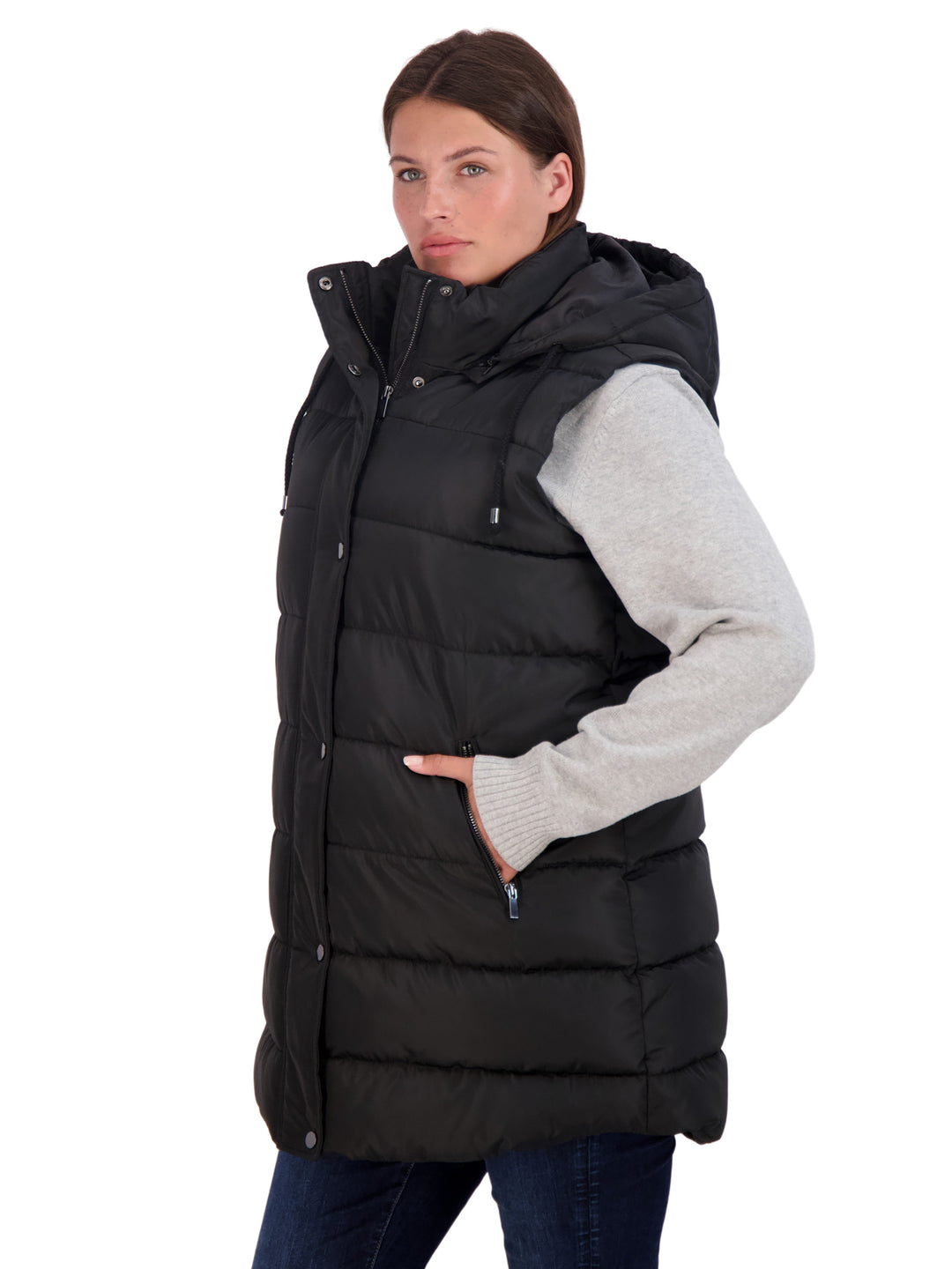 Plus Size Black Longline Puffer Gilet Padded Gilet Puffer Vest