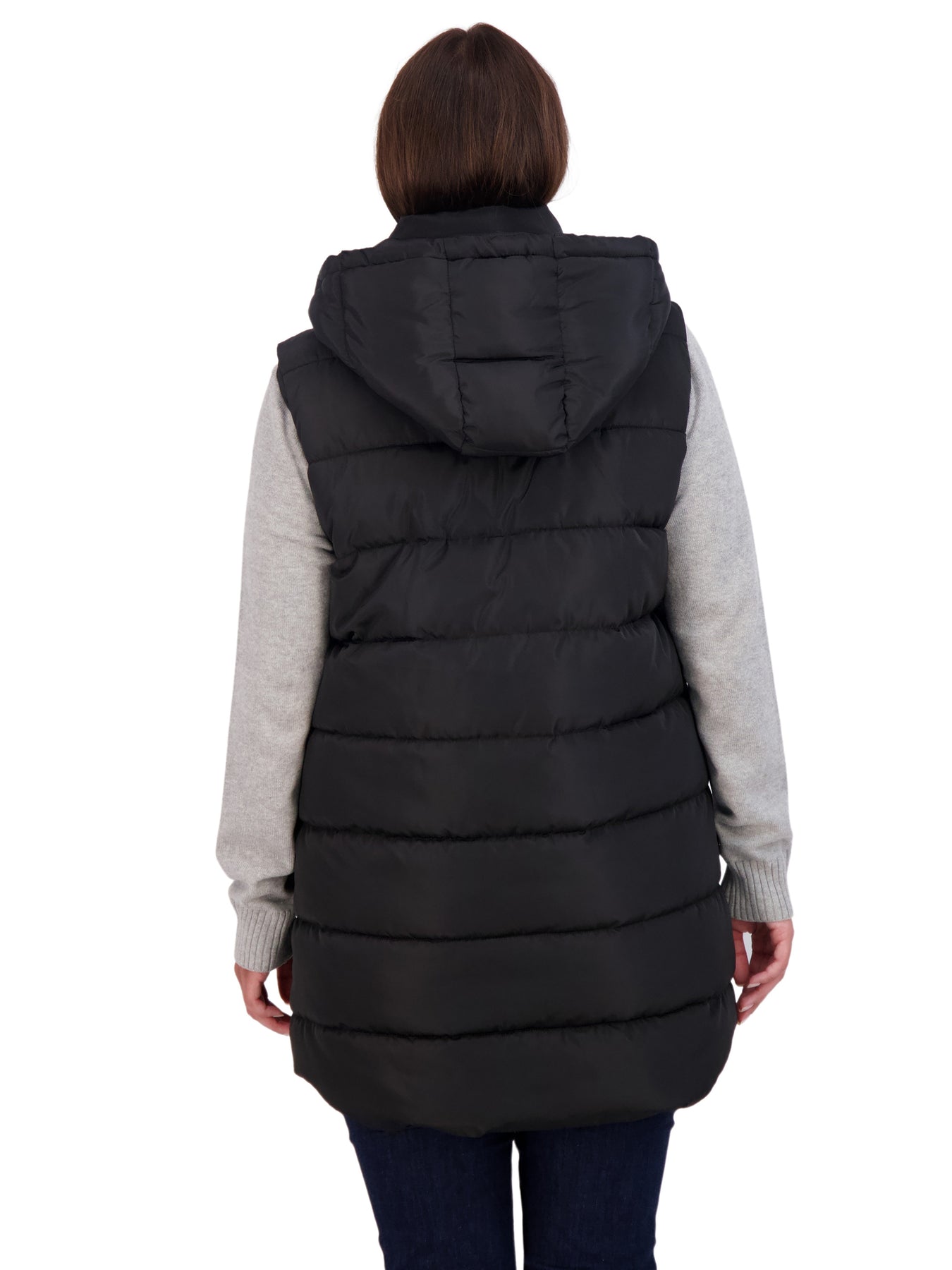 Women's Long Puffer Vest With Hood - S.e.b. By Sebby Black X-large : Target