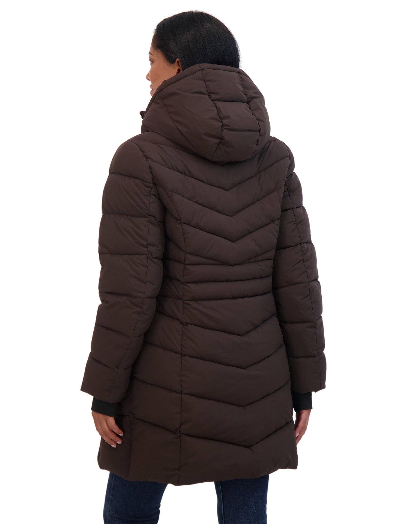 Sebby K Sebby Collection Women's 3/4 Hooded Stretch Puffer Coat