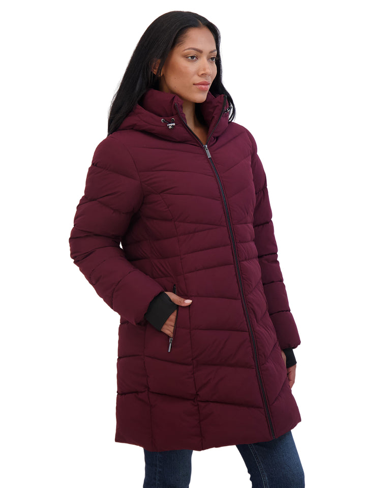 Sebby Collection Women s 3 4 Hooded Stretch Puffer Coat