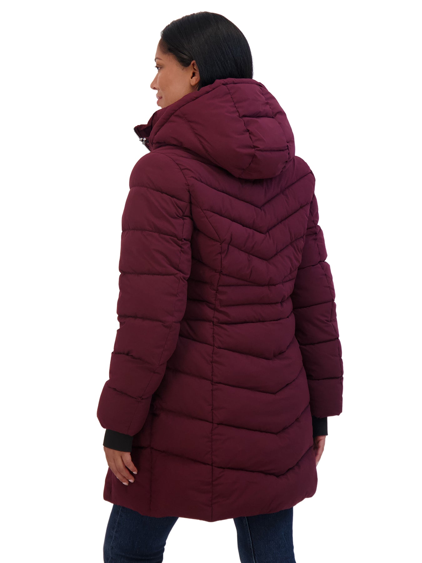Sebby Coat Ruffles Sebby Collection Women's 3/4 Hooded Stretch Puffer Coat