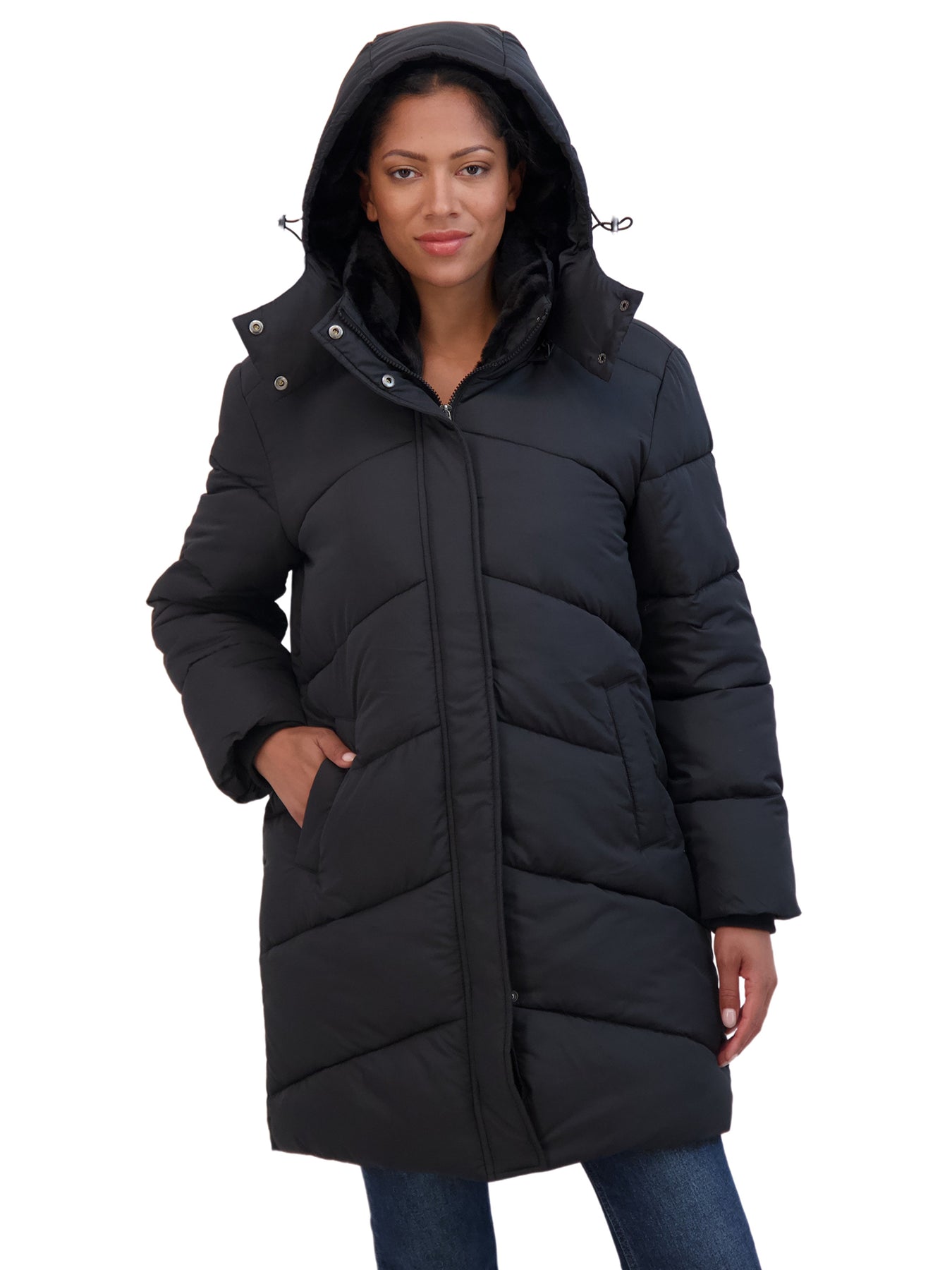 Sebby Coat Ruffles Sebby Collection Women's 3/4 Cozy Lined Hooded Puffer Coat