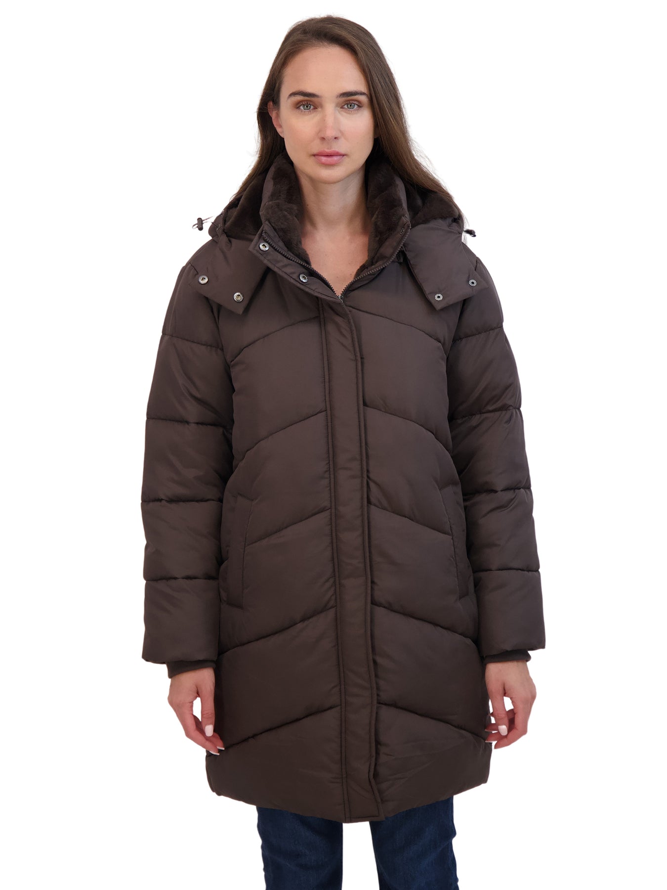 Sebby K Sebby Collection Women's 3/4 Cozy Lined Hooded Puffer Coat