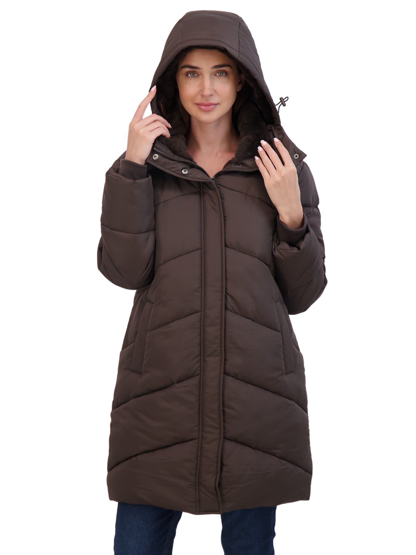 Sebby Coat Ruffles Sebby Collection Women's 3/4 Cozy Lined Hooded Puffer Coat