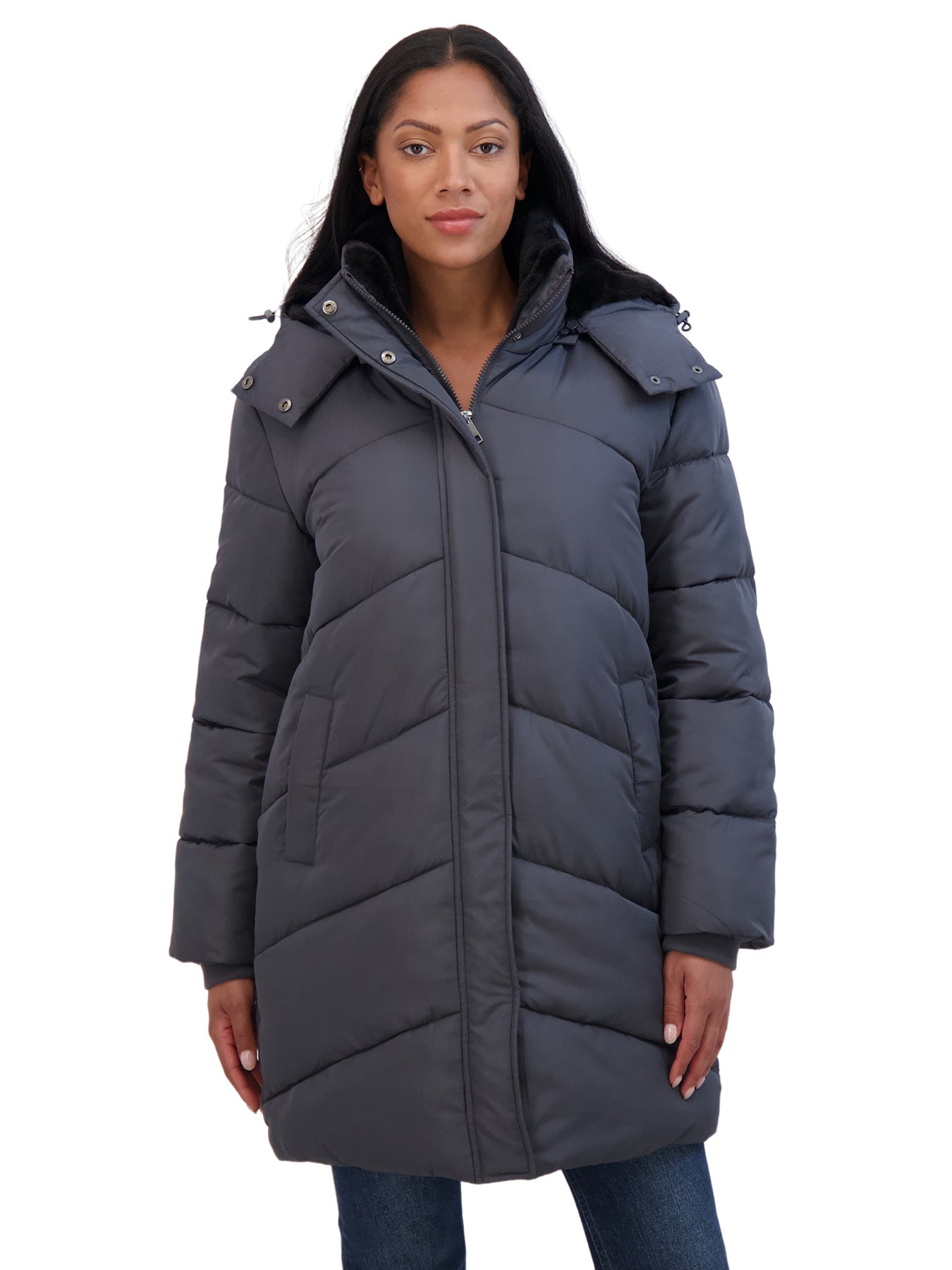 Sebby Coat Ruffles Sebby Collection Women's 3/4 Cozy Lined Hooded Puffer Coat