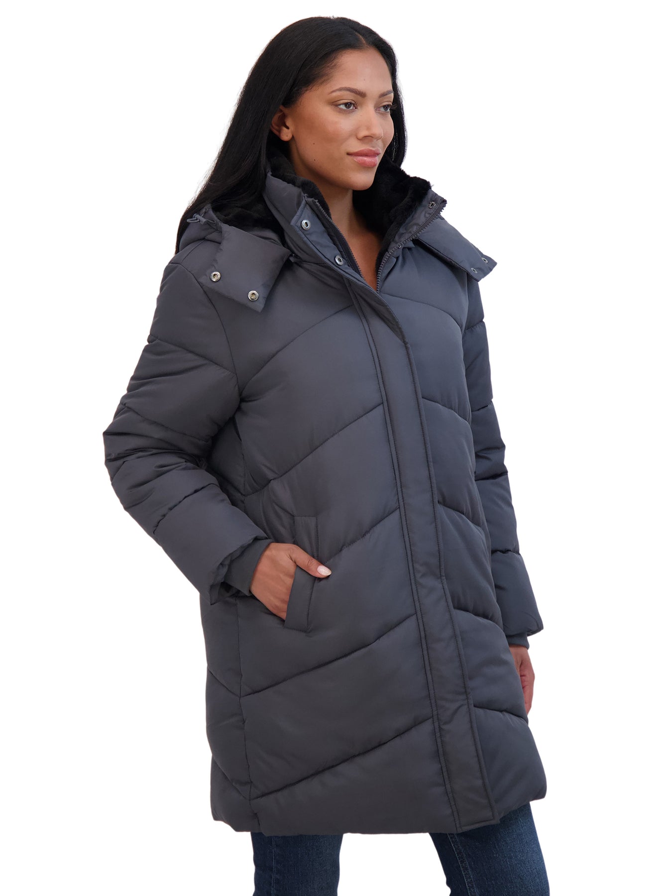 Sebby Coat Ruffles Sebby Collection Women's 3/4 Cozy Lined Hooded Puffer Coat