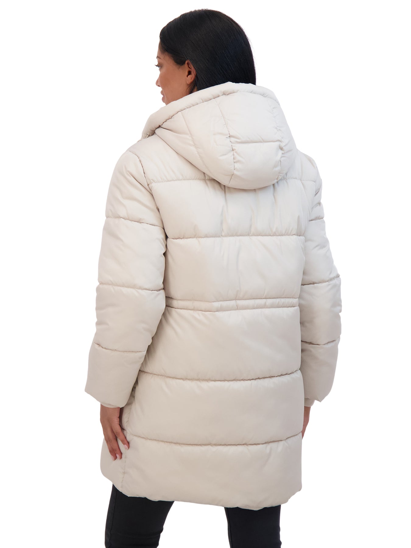 Sebby Coat Ruffles Sebby Collection Women's 3/4 Cozy Lined Hooded Puffer Coat With Drawst