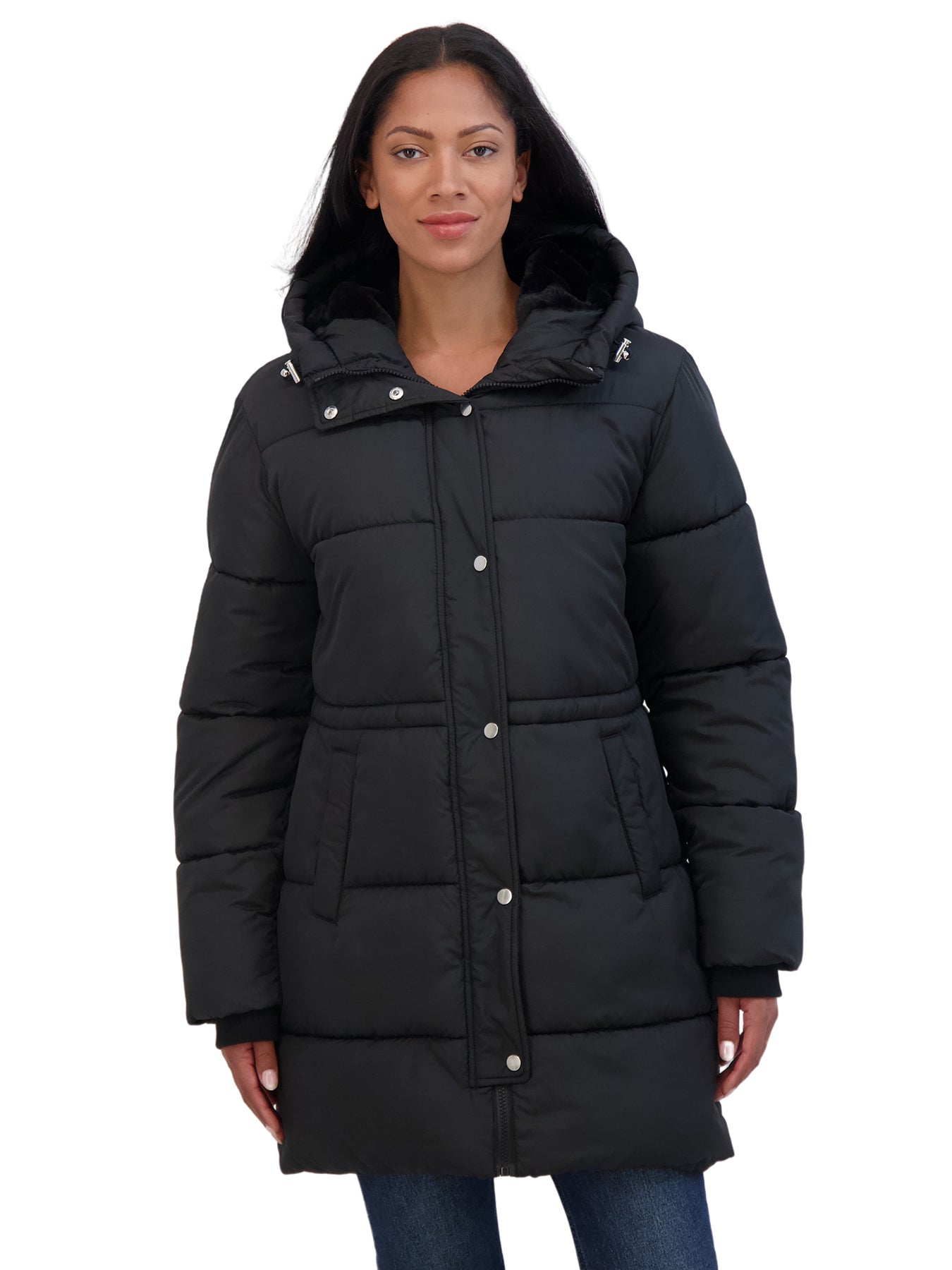 Sebby K Sebby Collection Women's 3/4 Cozy Lined Hooded Puffer Coat With Drawst