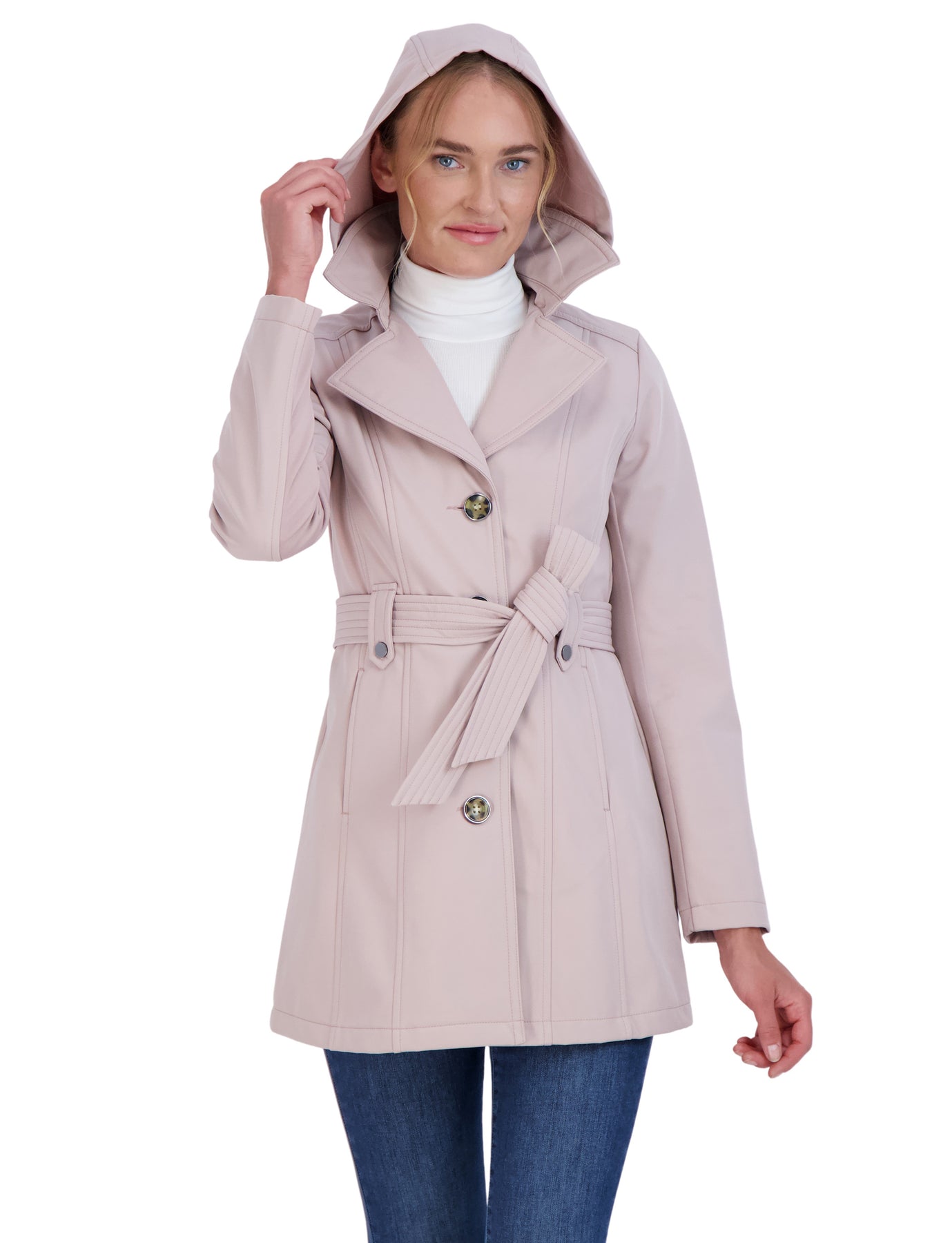 Sebby K Sebby Collection Women's Softshell Single Breasted Trench with Hood