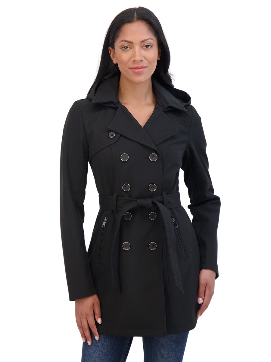 Sebby Collection Women's Belted Double Breasted Soft Shell Trench Coat