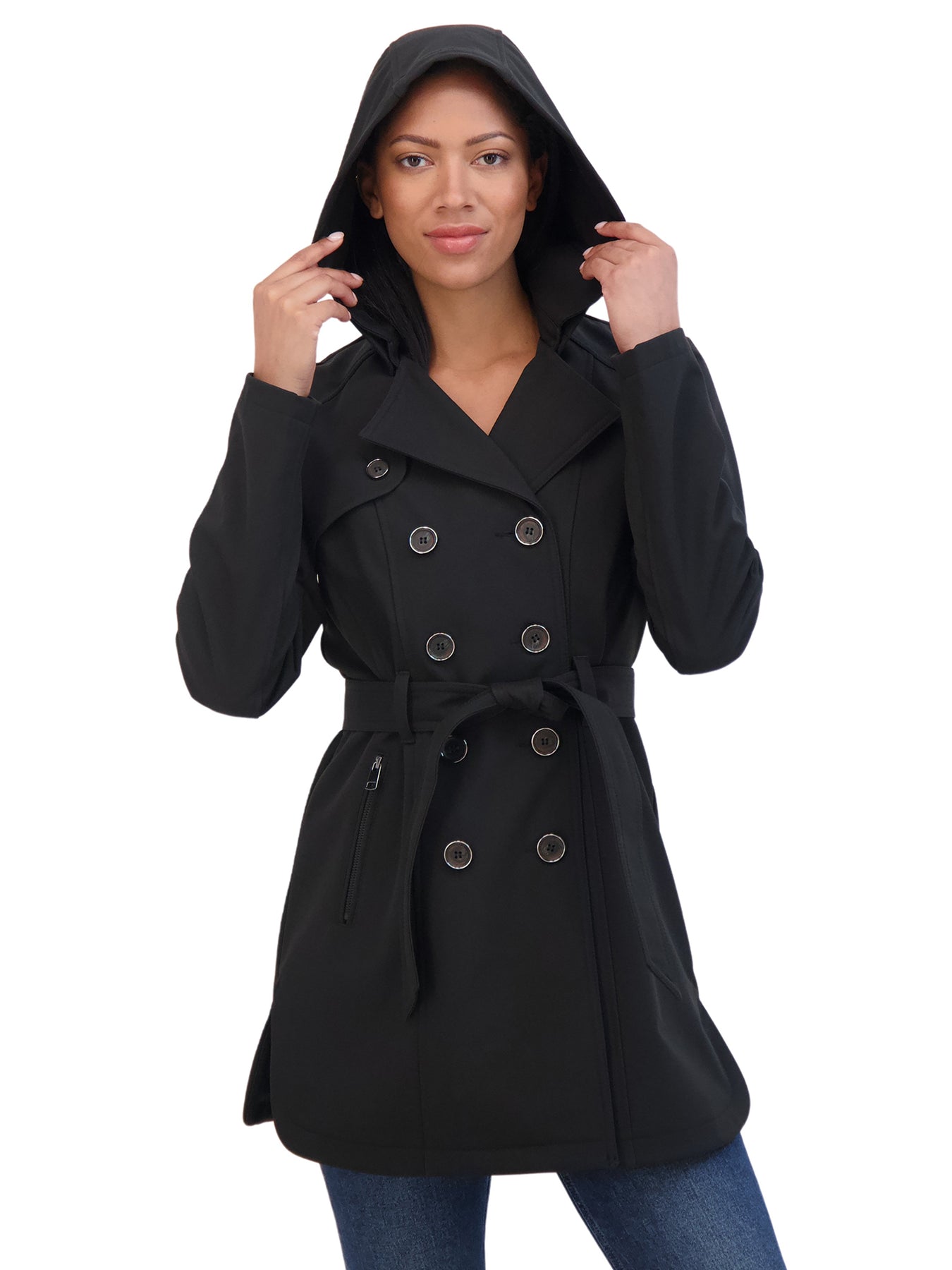 Sebby K Sebby Collection Women's Belted Double Breasted Soft Shell Trench Coat
