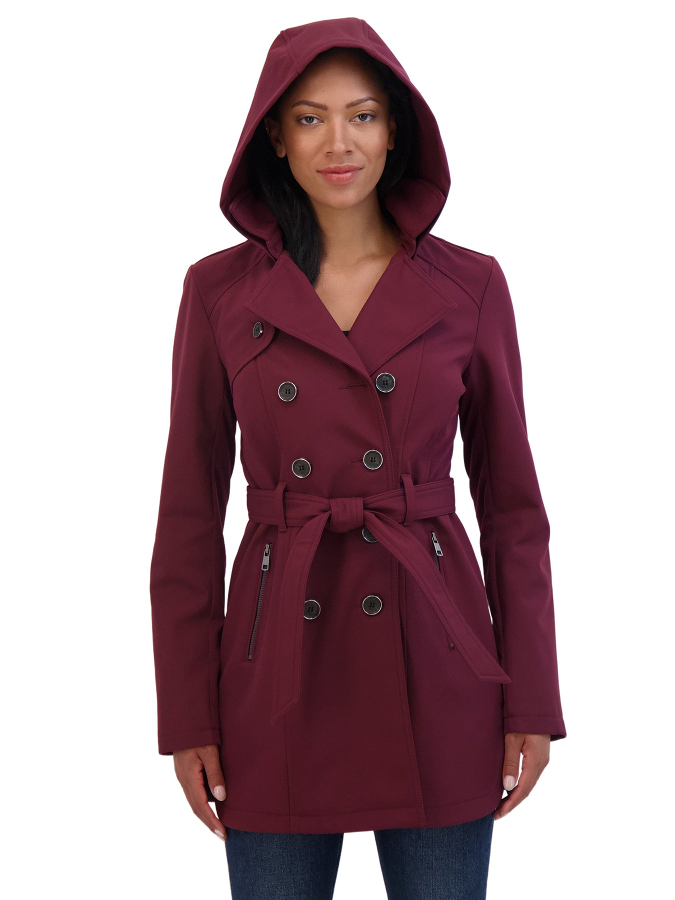 Sebby K Sebby Collection Women's Belted Double Breasted Soft Shell Trench Coat
