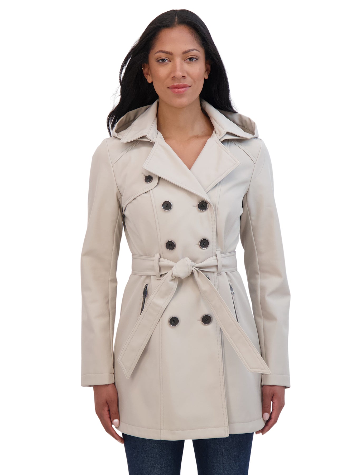 Sebby K Sebby Collection Women's Belted Double Breasted Soft Shell Trench Coat