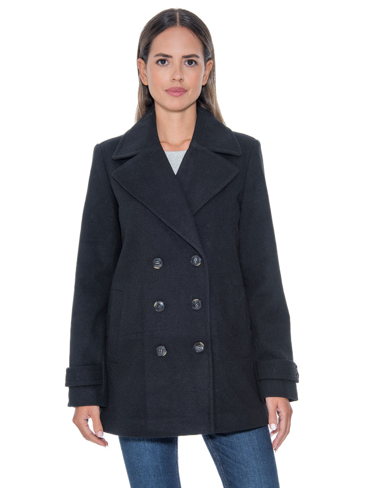 Sebby Collection Double Breasted Pea Coat M Black
