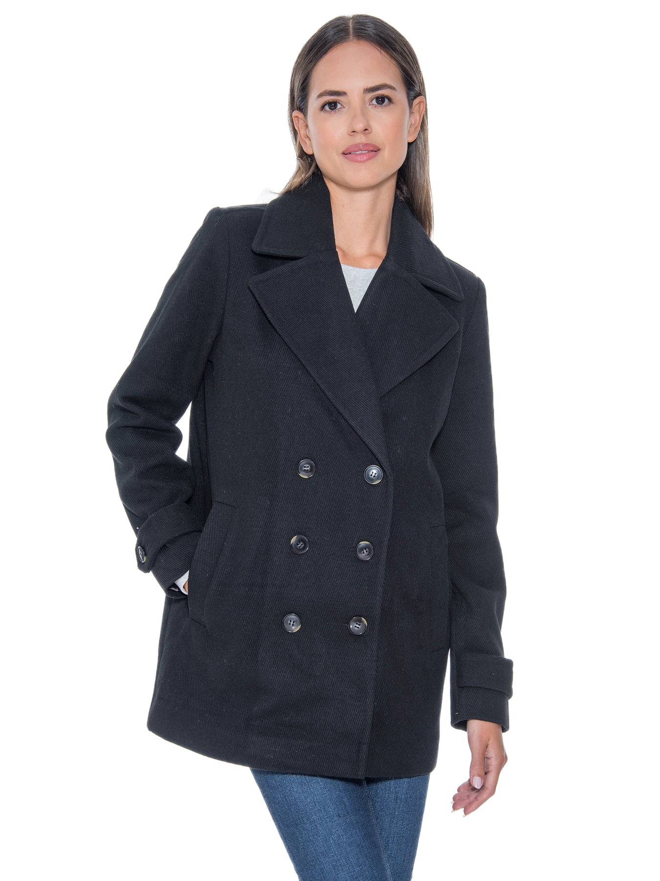 Sebby Coat Ruffles Sebby Collection Double Breasted Pea Coat