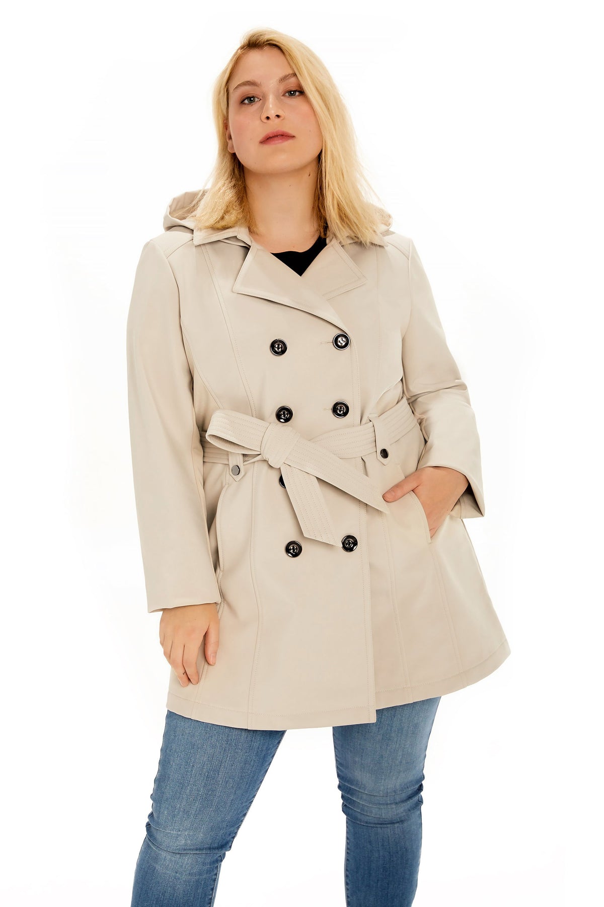 Sebby Coat Ruffles Sebby Collection Plus Softshell Trench Coat