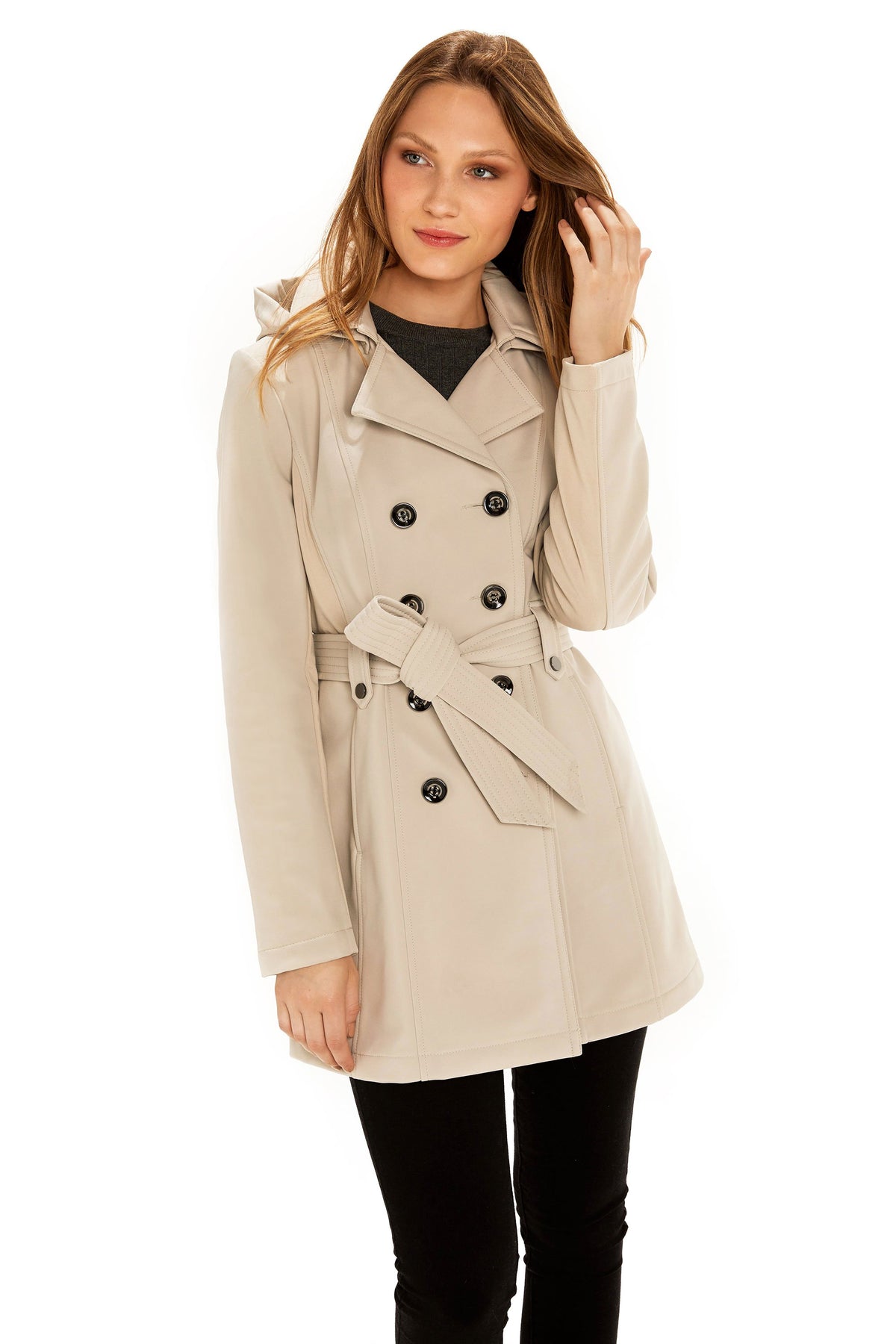Sebby Coat Ruffles Sebby Collection Women's Softshell Trench Coat